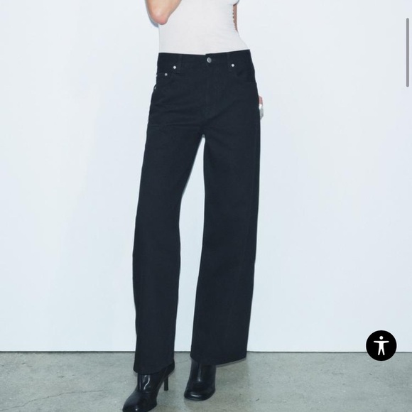 Zara Women jeans The Mid Rise Loose Fit Black Denim Wide Leg 10/32 New 8246/259 - Picture 1 of 11